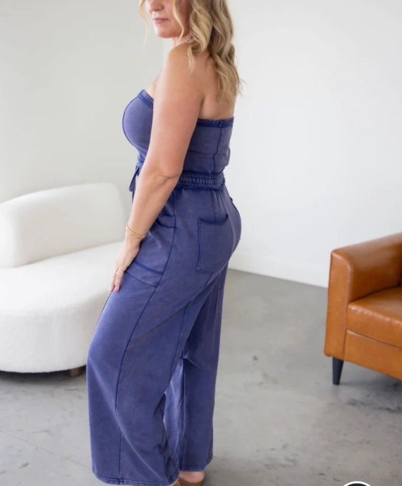 Tube top Jumpsuit - Navy + drawstring waist