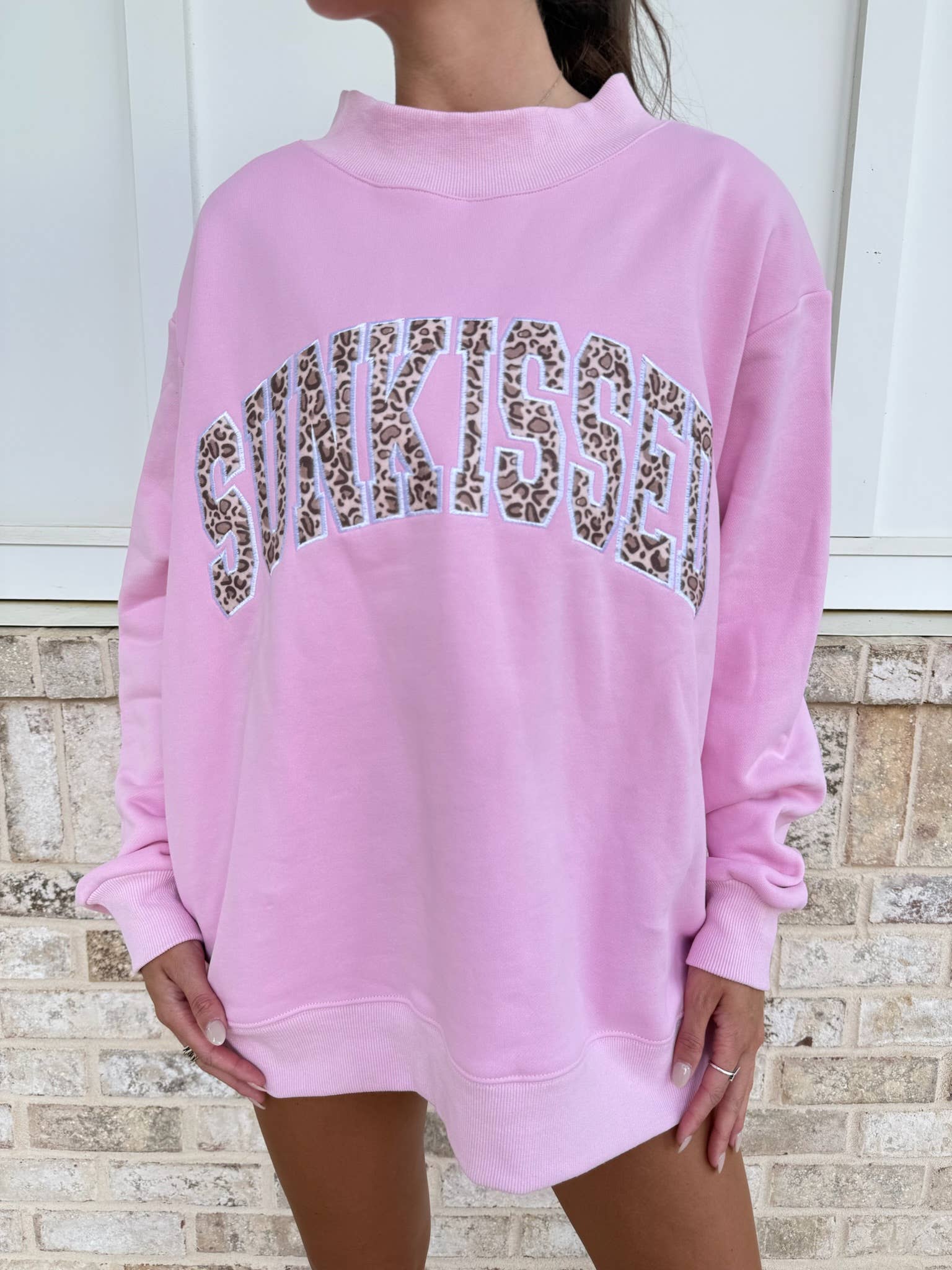 ‘Sunkissed’ Cheetah Print Embroidered Mockneck / Bubblegum Pink