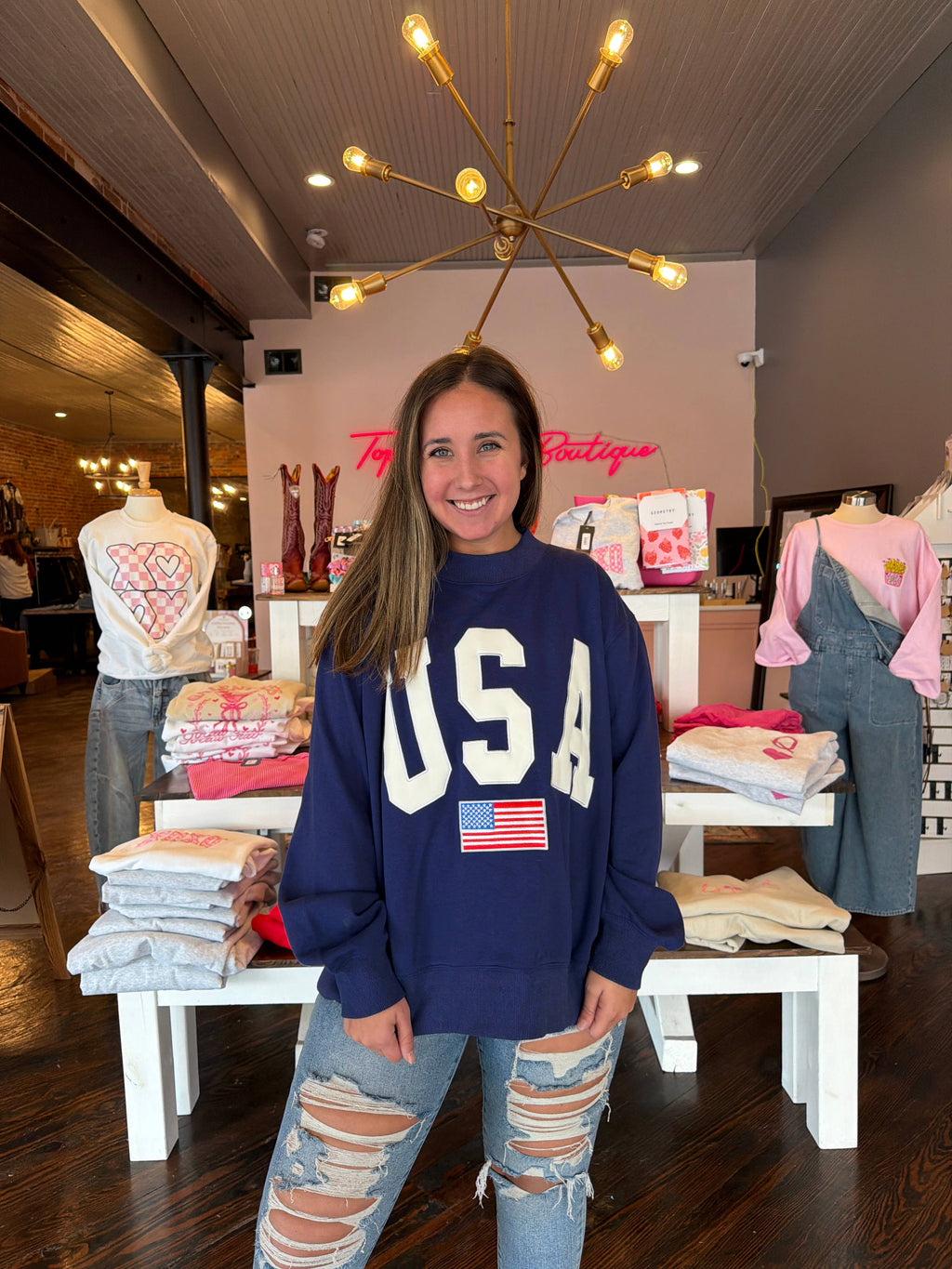 Navy USA Embroidered Mockneck - Ships Mid JUNE
