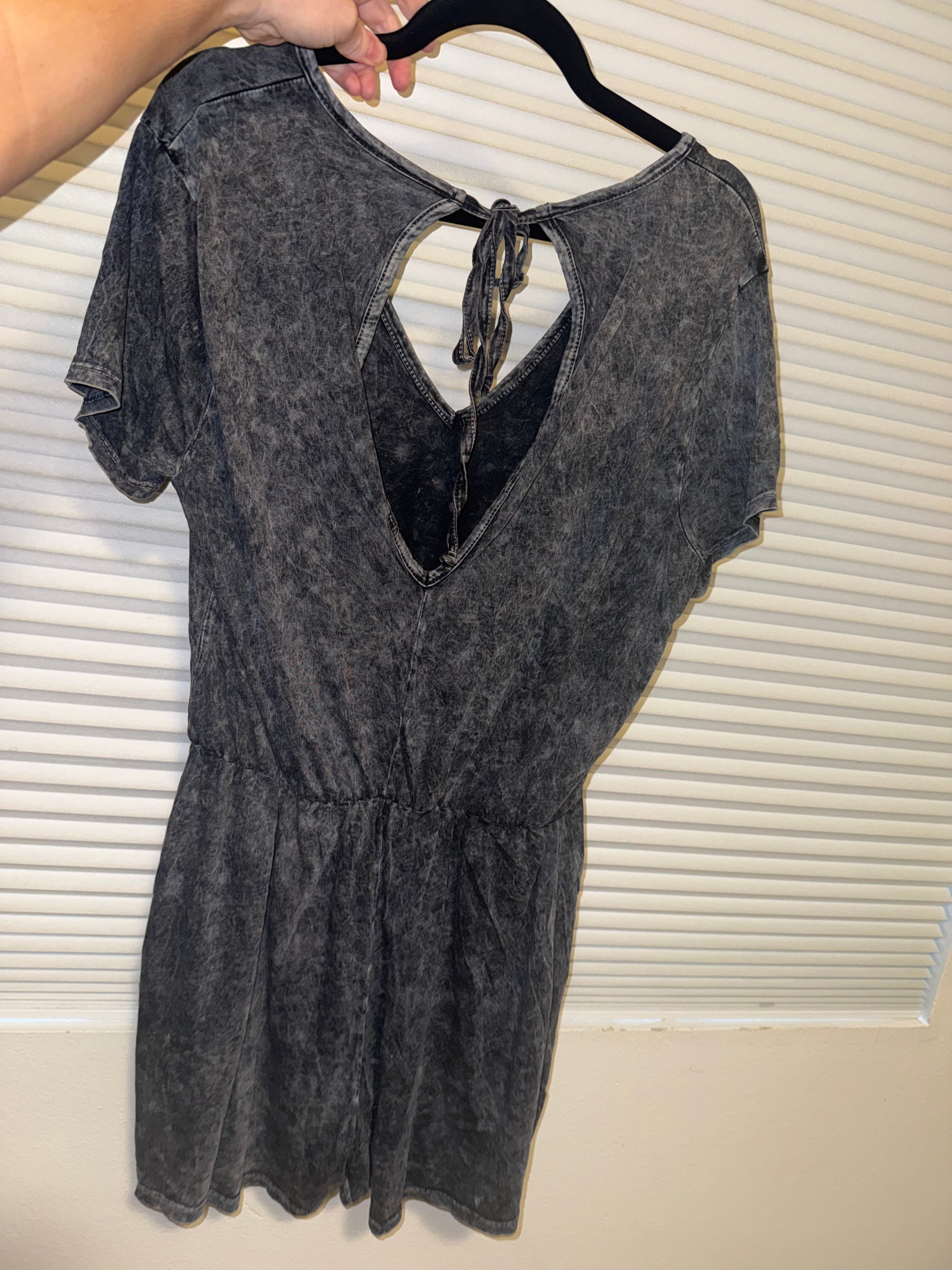 Acid Wash Grey/Black Tie-Back Romper