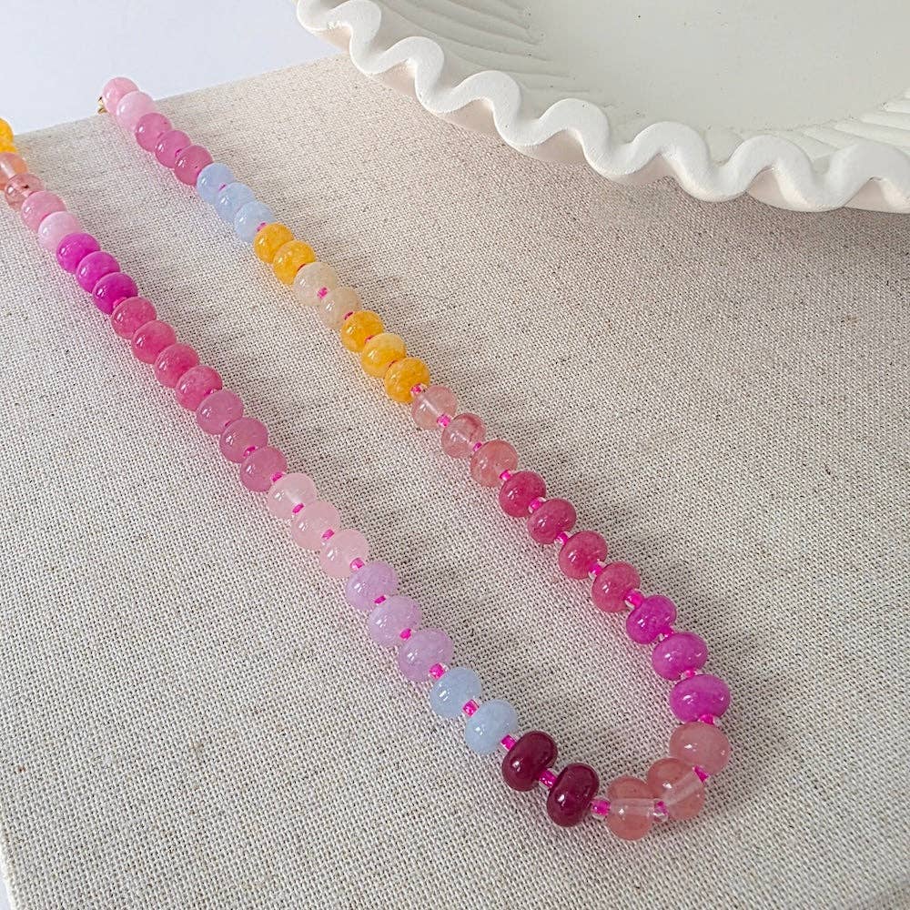 Ombre Semi-Precious Beaded Necklace - WATERPROOF: Pink