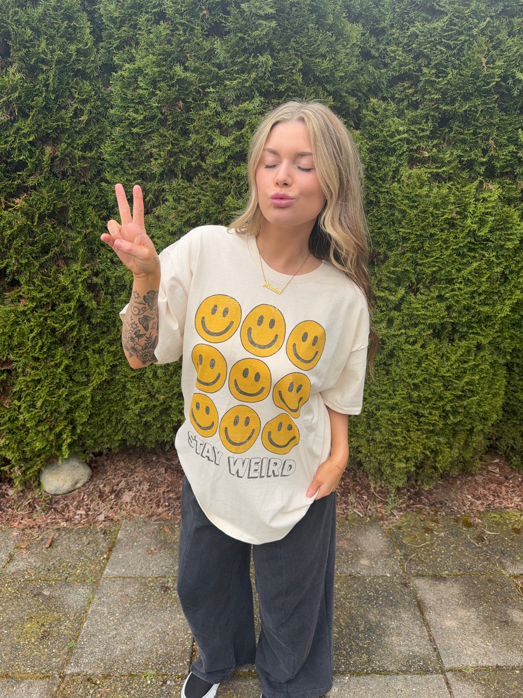 ‘Stay Weird’ Cream Oversized Tee