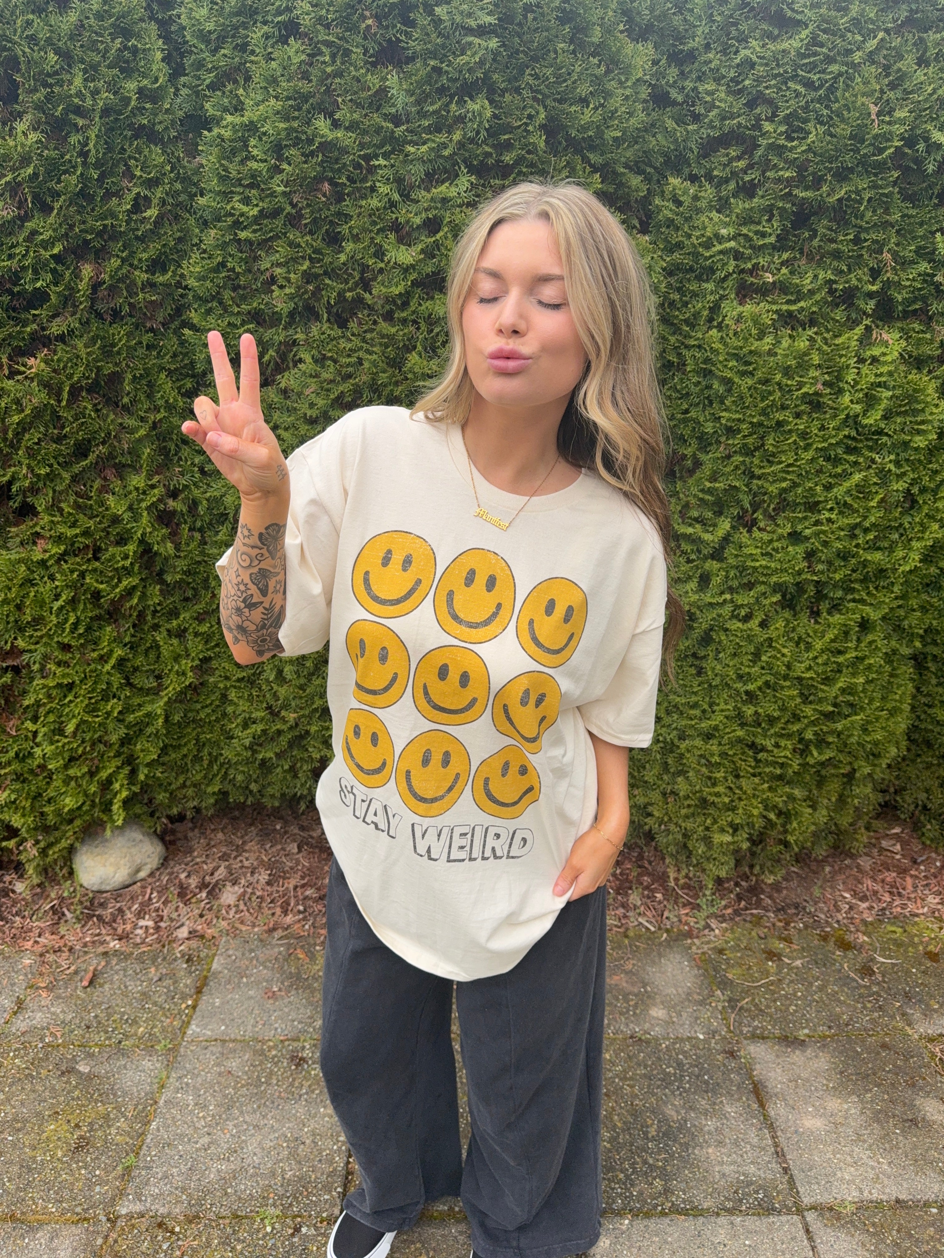 ‘Stay Weird’ Cream Oversized Tee