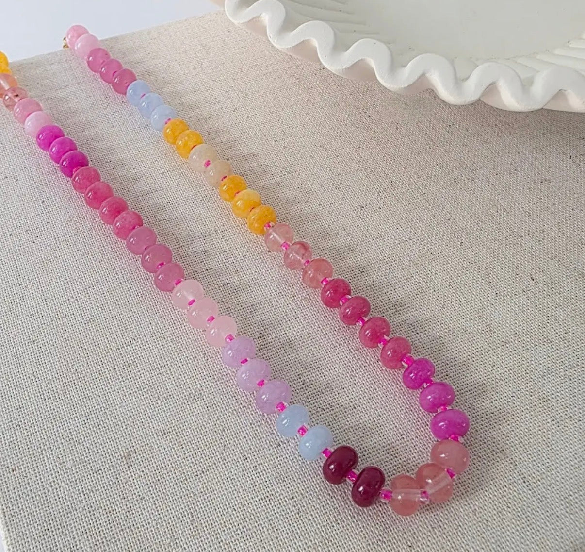 Ombre Semi-Precious Beaded Necklace - WATERPROOF: Pink