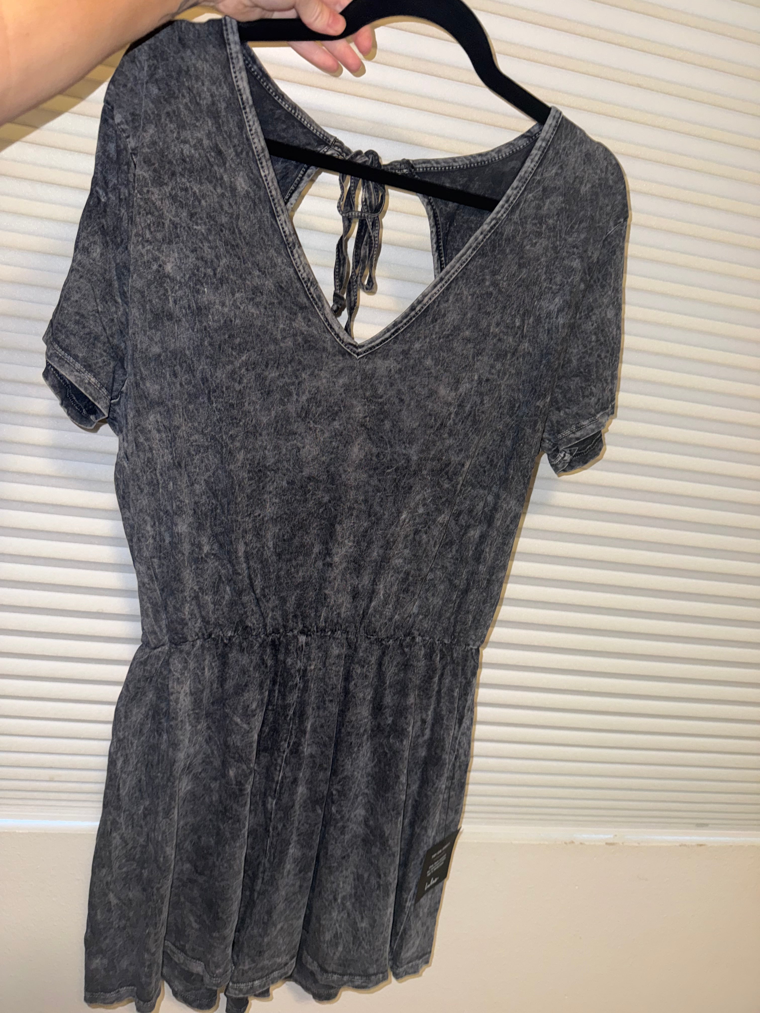 Acid Wash Grey/Black Tie-Back Romper