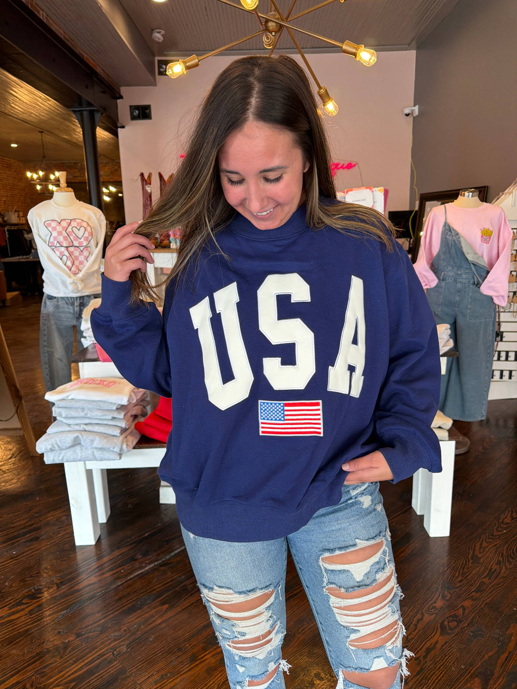 Navy USA Embroidered Mockneck - Ships Mid JUNE