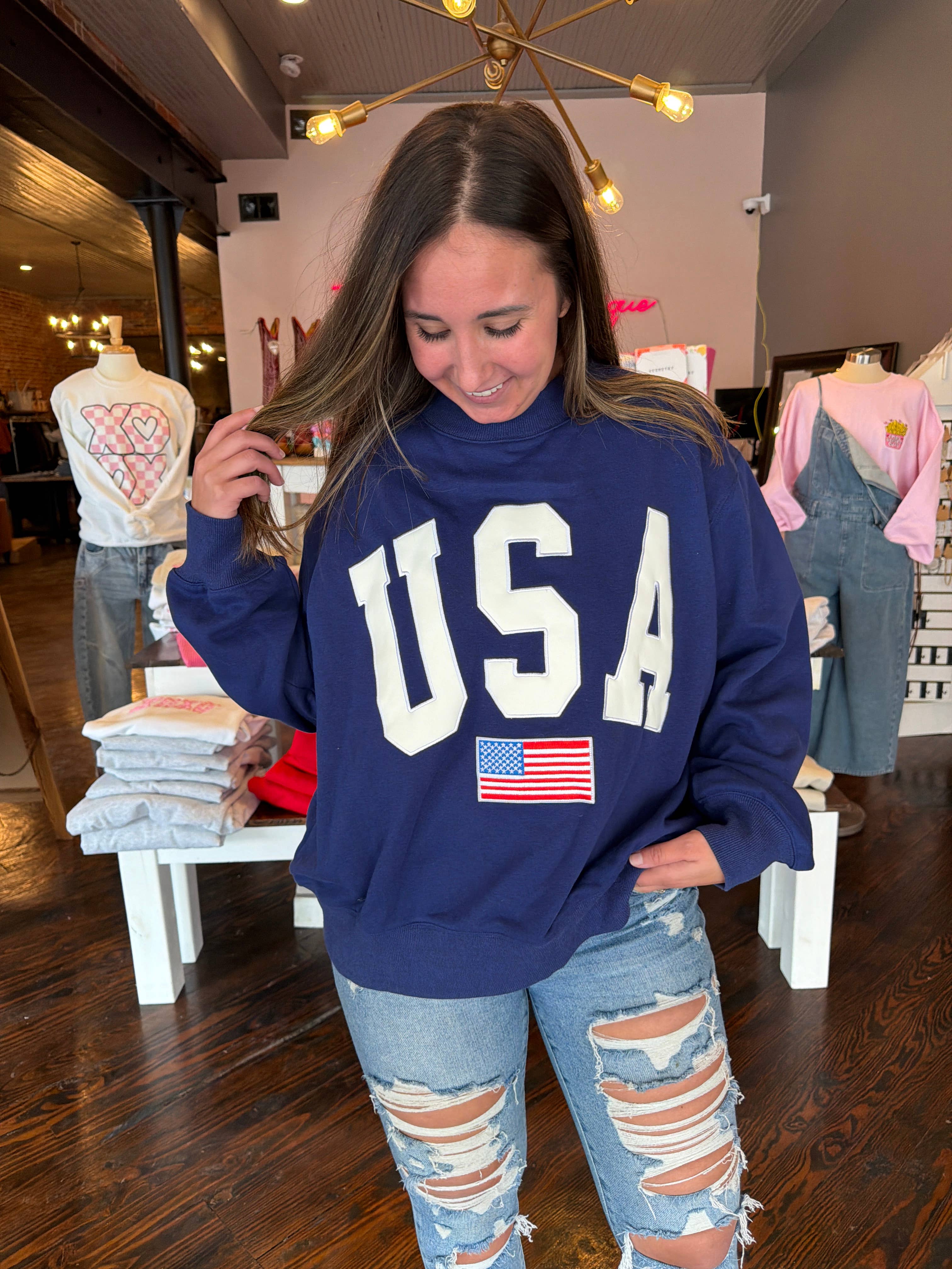 Navy USA Embroidered Mockneck - Ships Mid JUNE