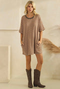 Brown + Cream Striped T-Shirt Dress