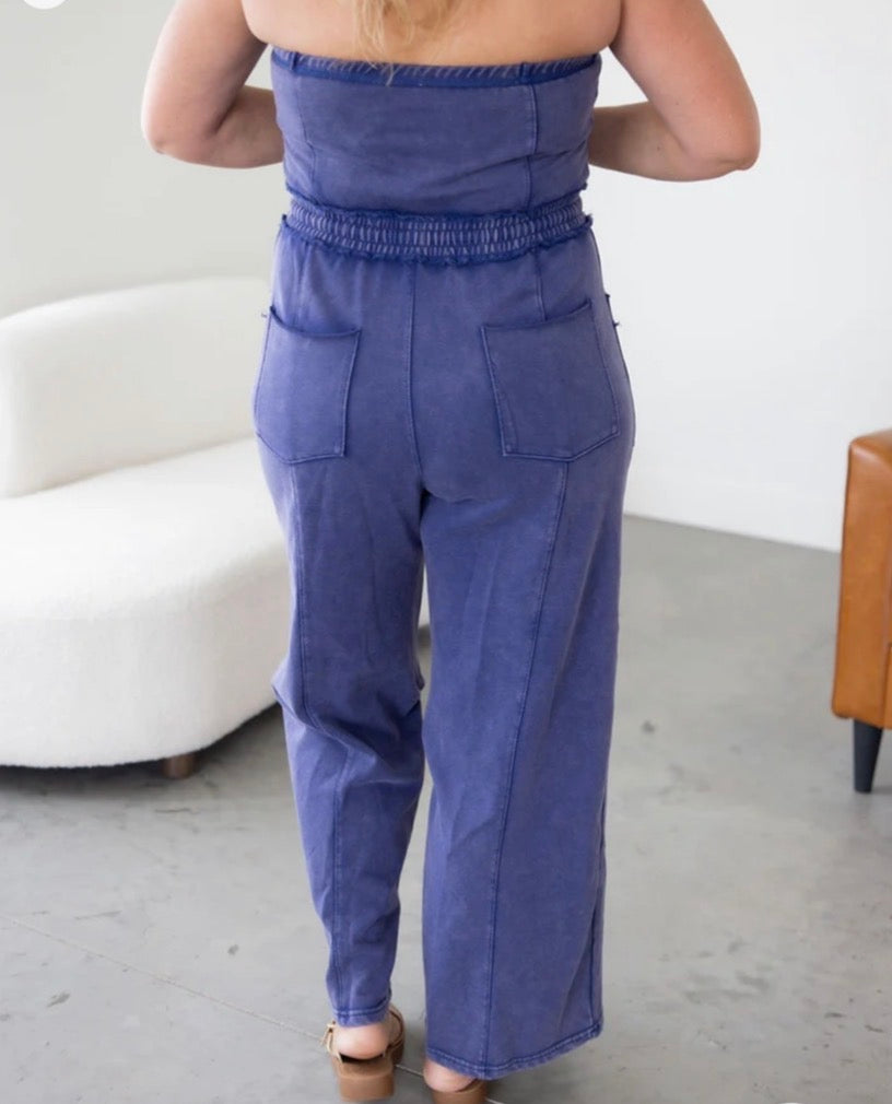 Tube top Jumpsuit - Navy + drawstring waist