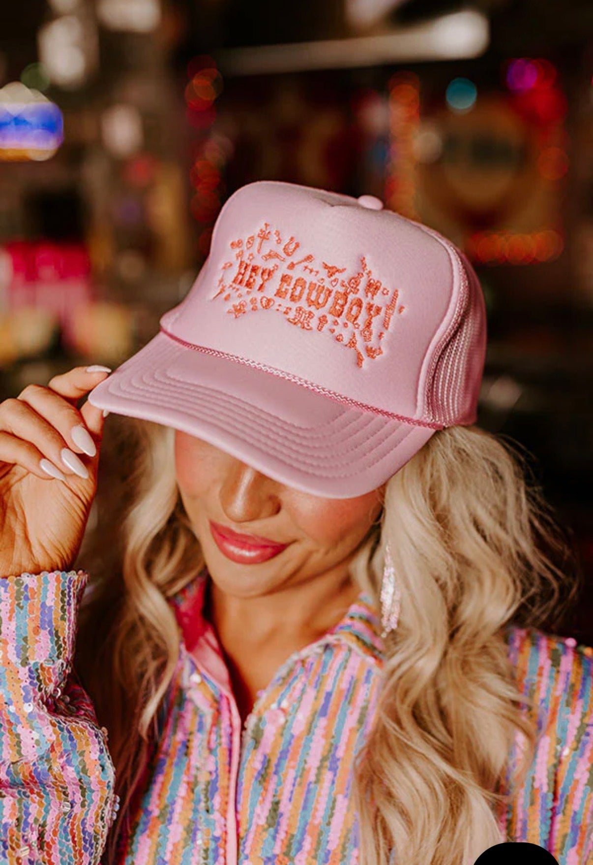 Hey Cowboy Pink Trucker Hat