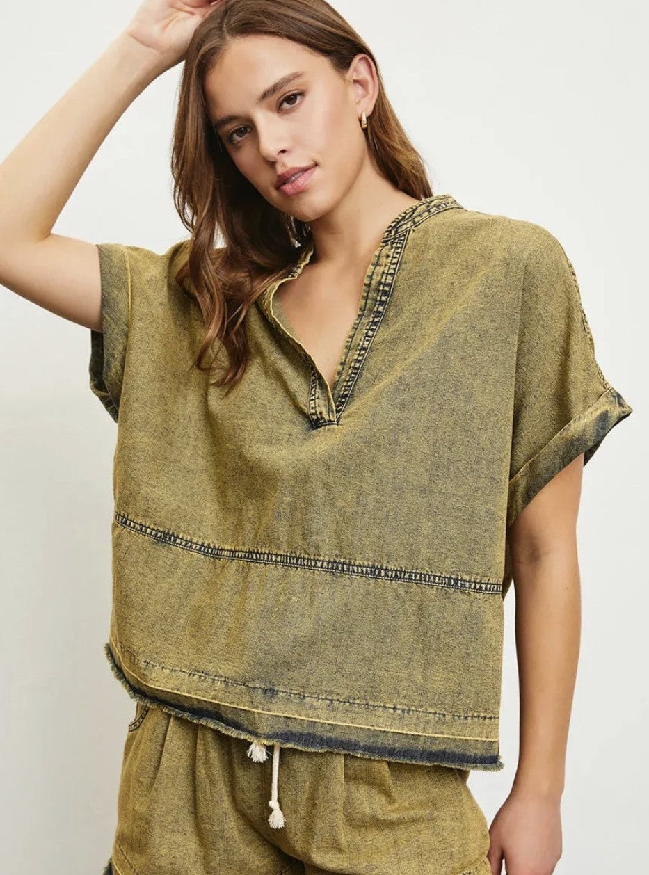 Boho Acid Wash/Denim Top