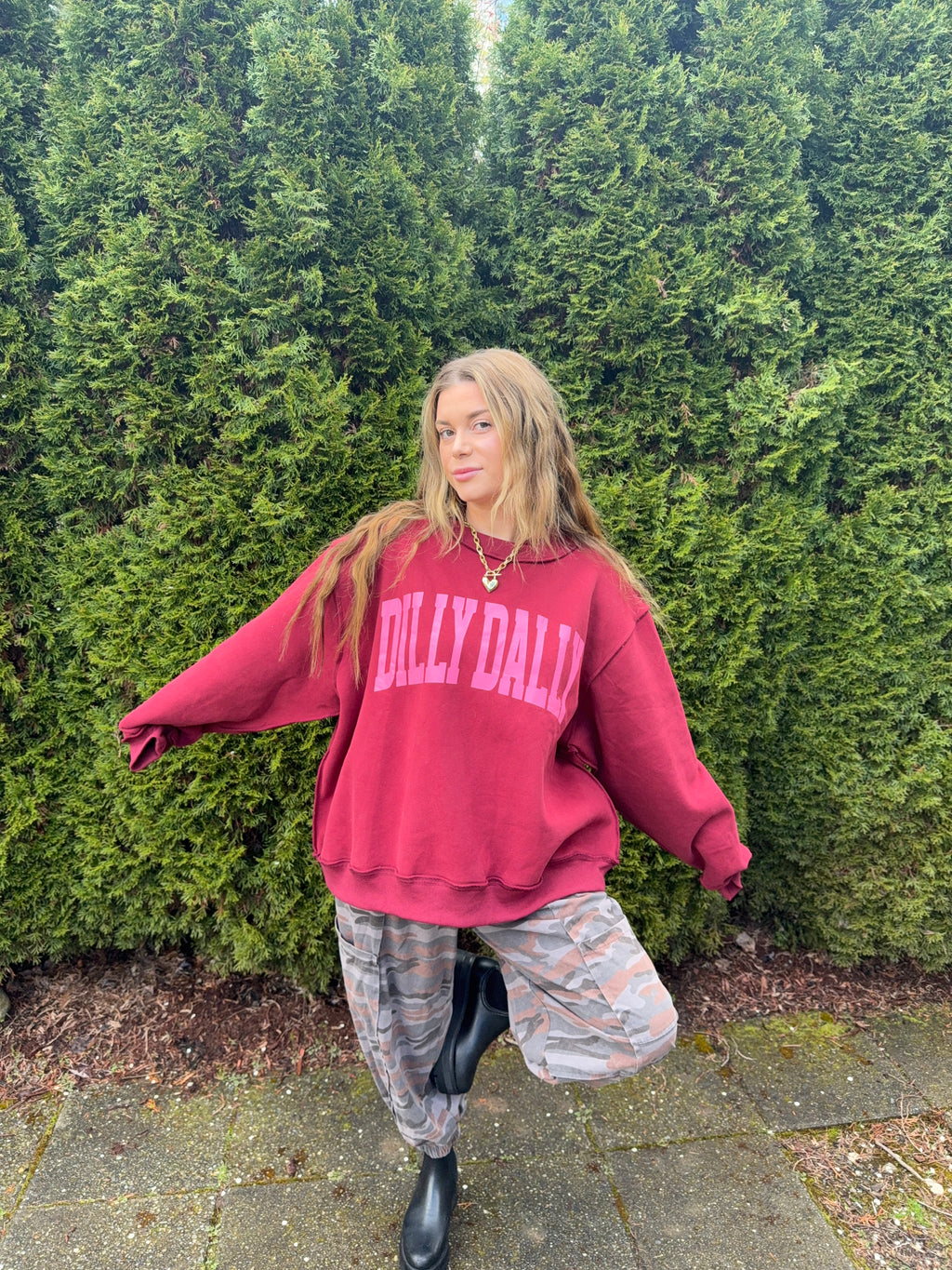 'Dilly Dally' Burgandy Mockneck Sweatshirt *PRE-ORDER*