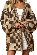 Brown + Tan Checkered Cardigan