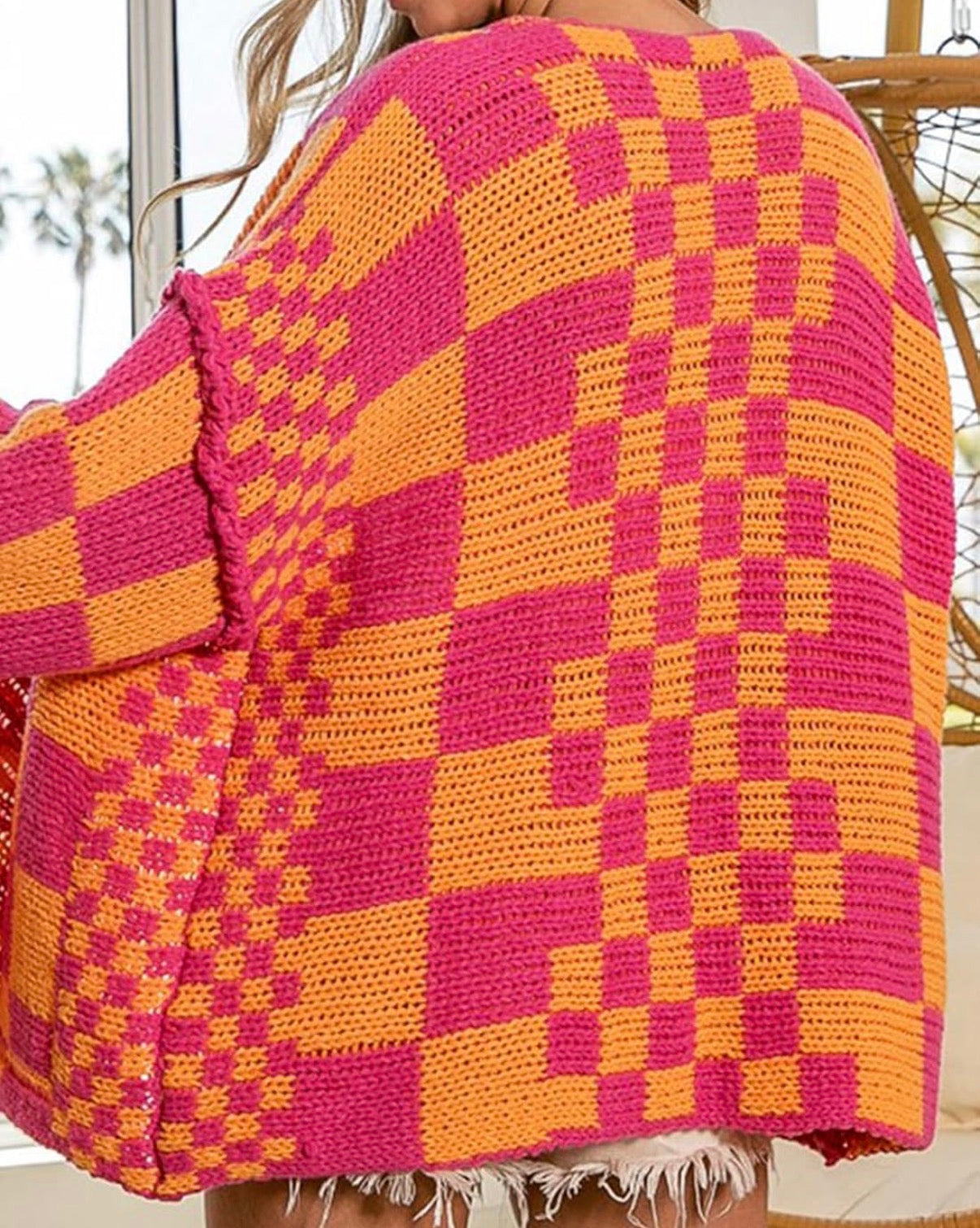 Pink + Orange Checkered Cardigan
