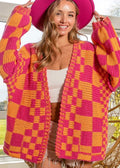 Pink + Orange Checkered Cardigan