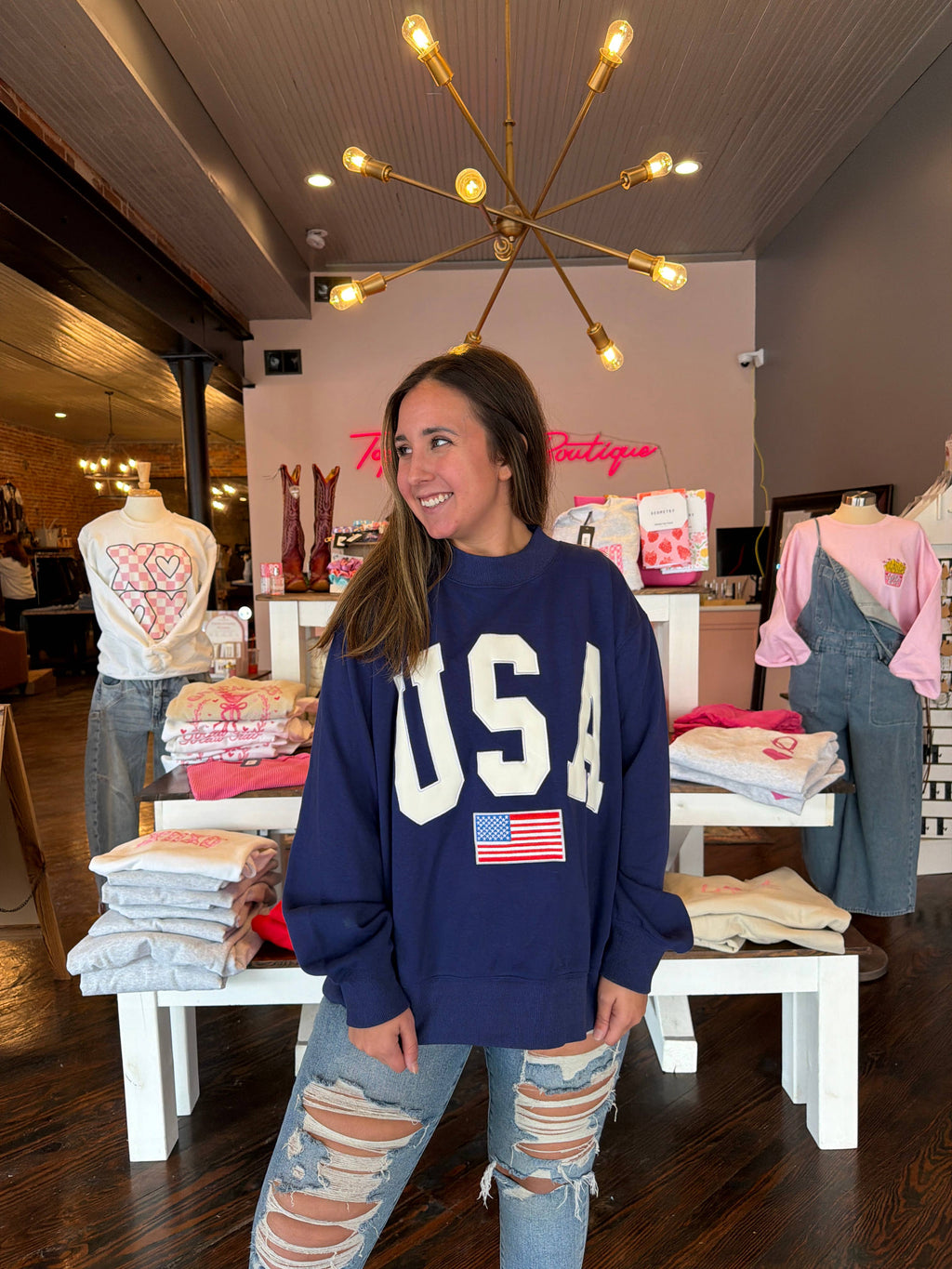 Navy USA Embroidered Mockneck - Ships Mid JUNE