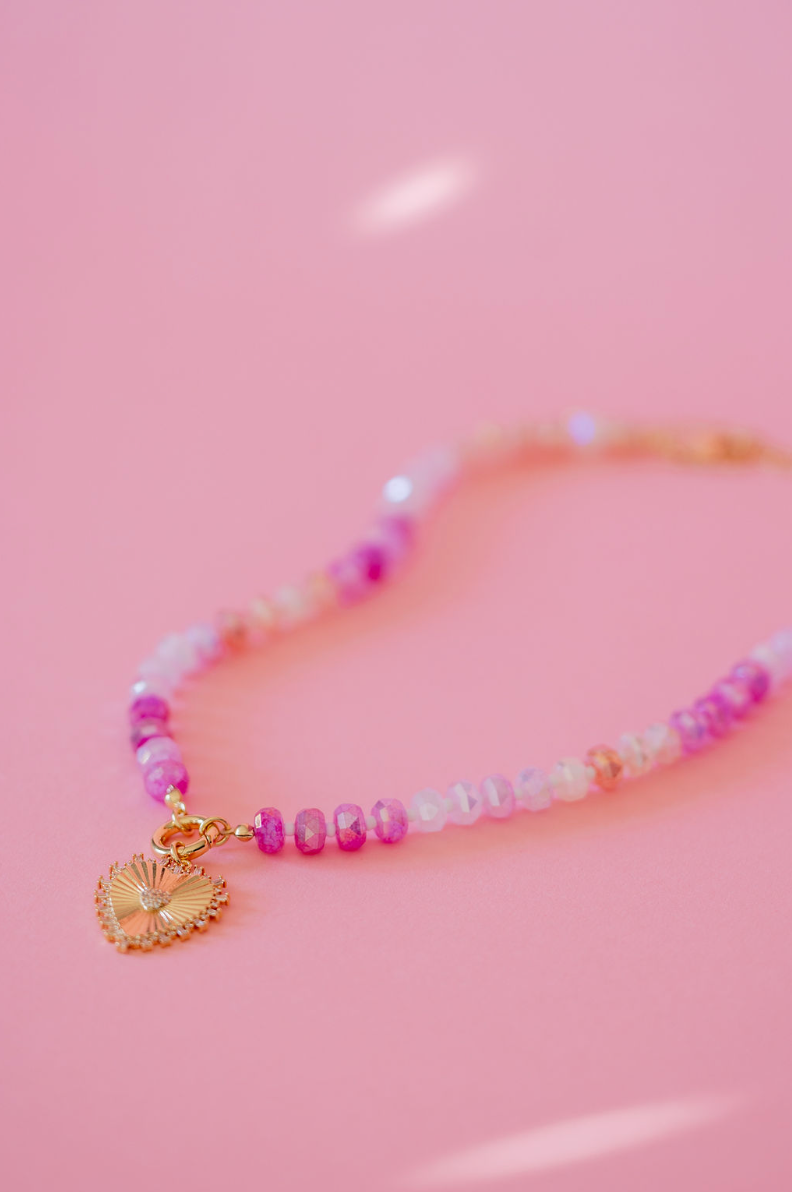 ‘Pink Bloom’ Heart Pendant Necklace