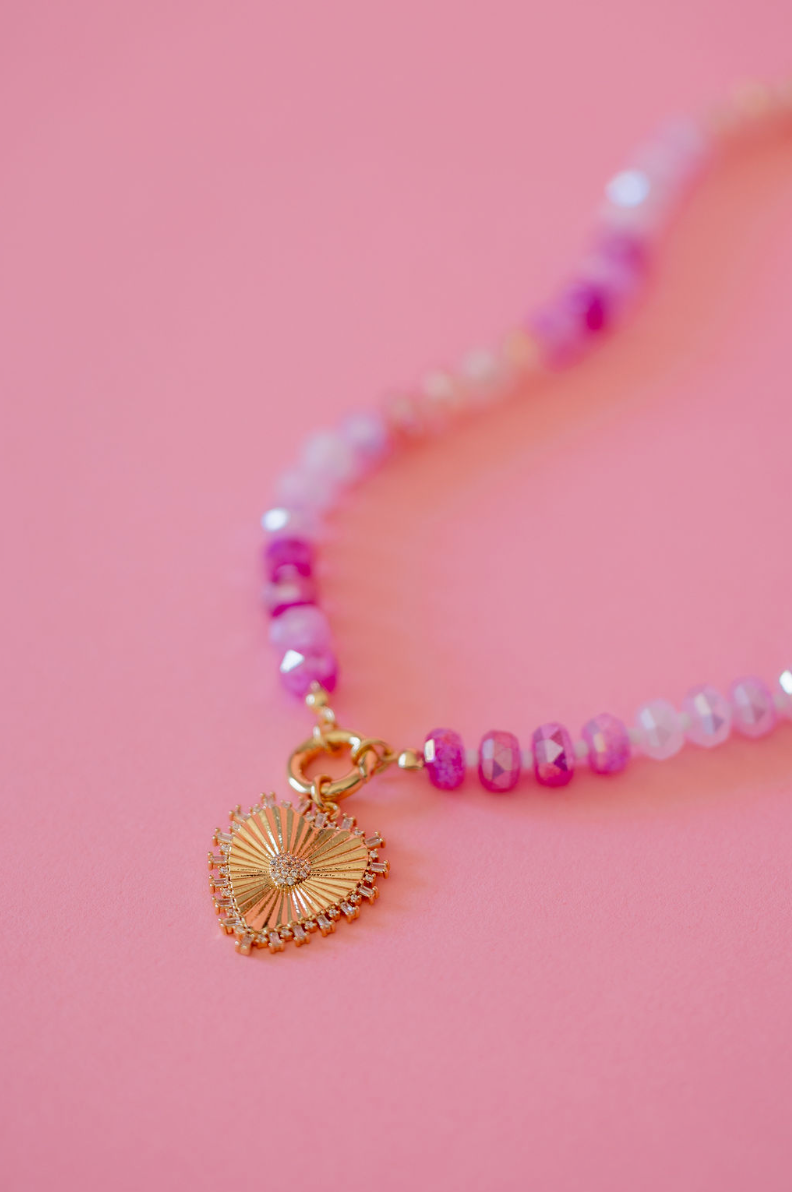‘Pink Bloom’ Heart Pendant Necklace