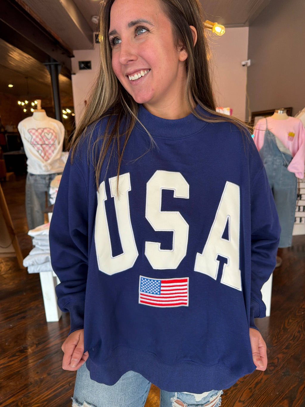Navy USA Embroidered Mockneck - Ships Mid JUNE