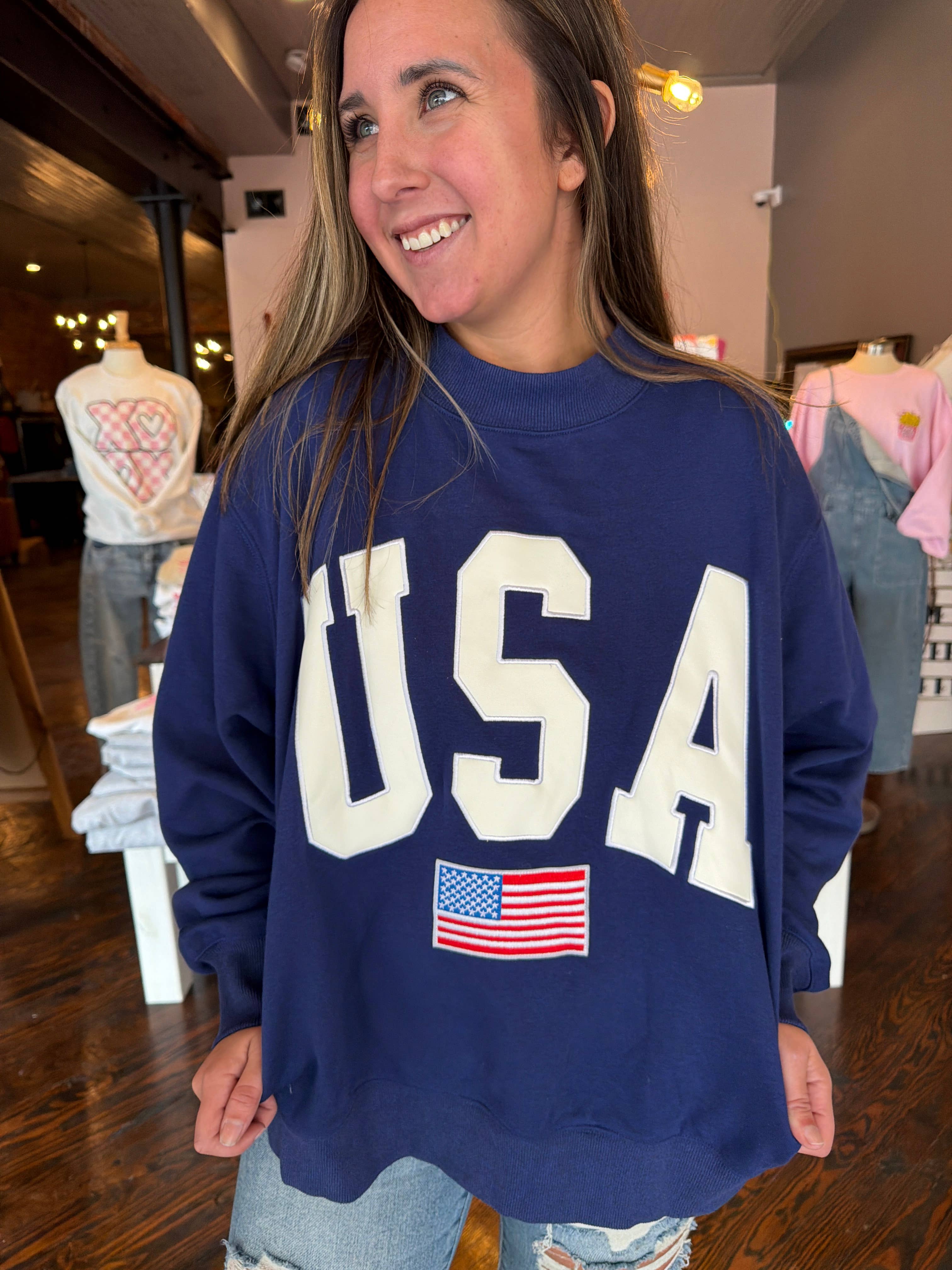 Navy USA Embroidered Mockneck - Ships Mid JUNE